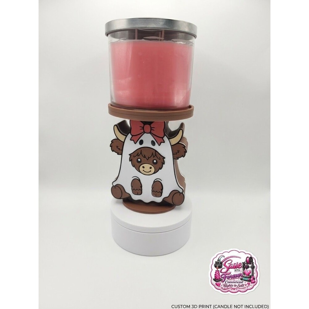3D Halloween Print Highland Cow Ghost 3 Wick Candle Holder Fits Bath Body Works